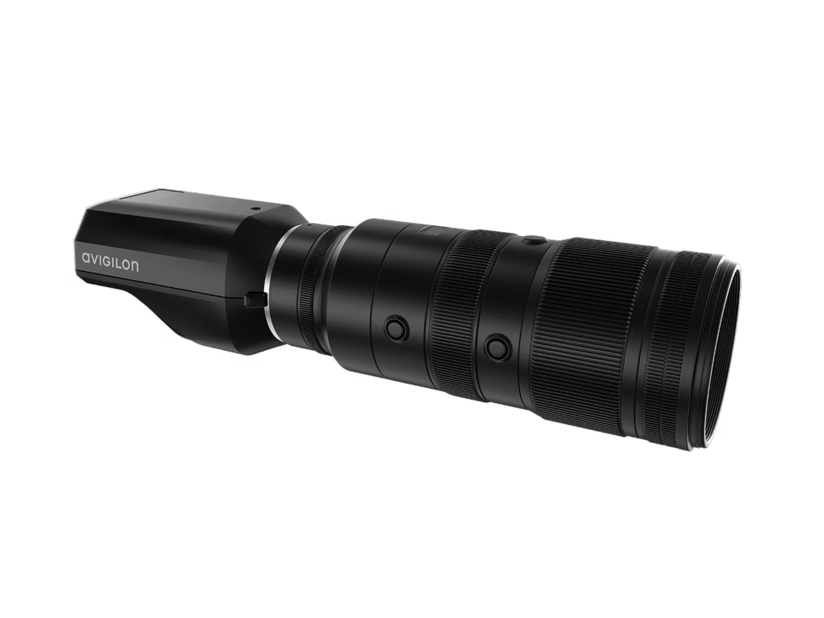 Schwarzes, zylindrisches Überwachungsobjektiv ohne Hintergrund.