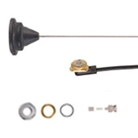 Antenna with cable and several mounting components.