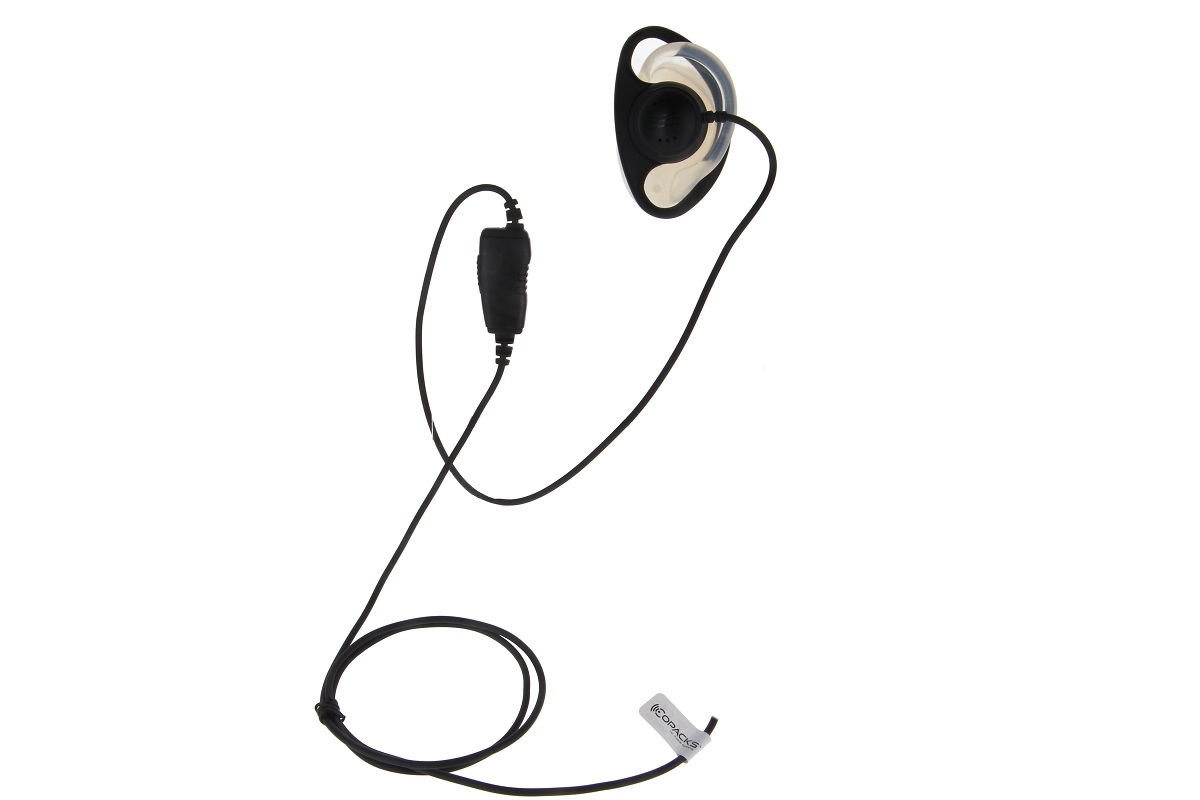 Schwarzes Ohrhörer-Kabel mit eingebautem Mikrofon.