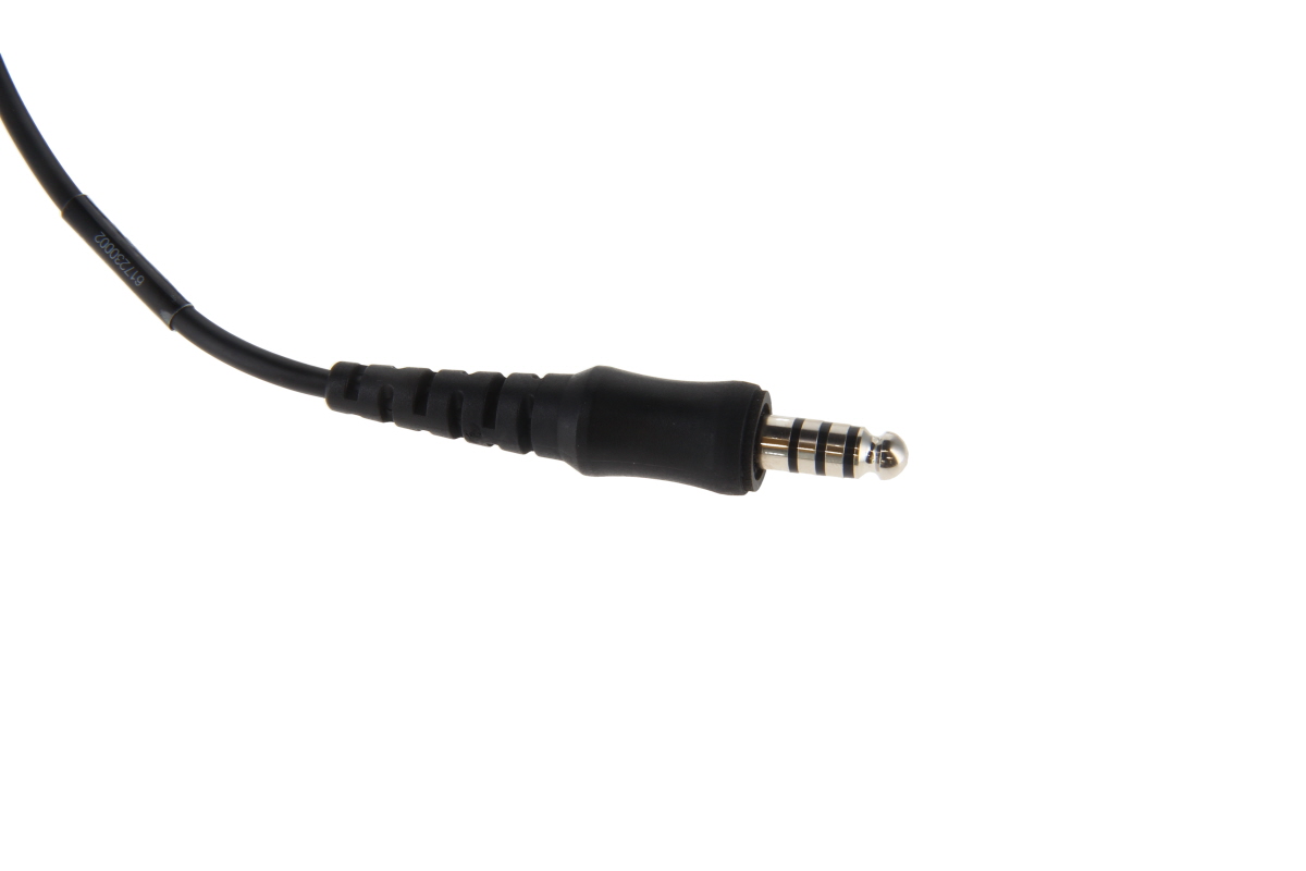 Black audio jack with three rings on white background.