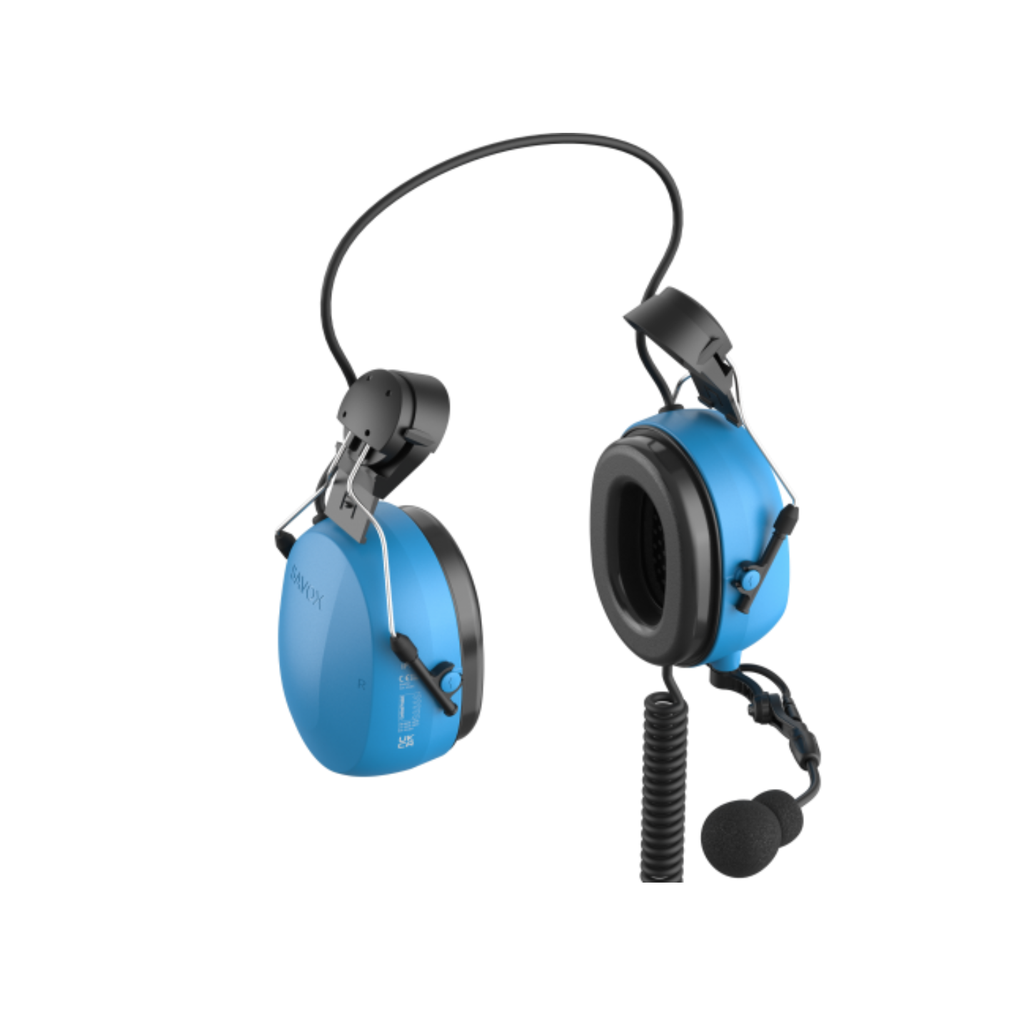 Blaue Kopfhörer mit integriertem Mikrofon.