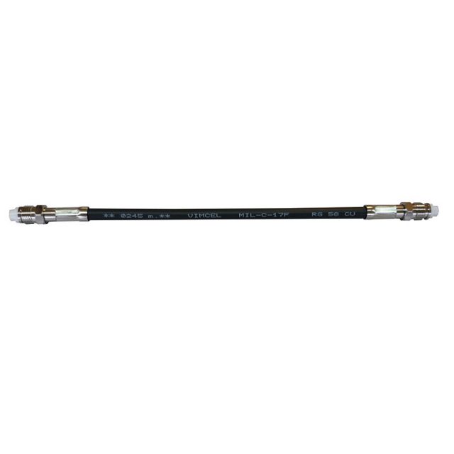 7000-00712600_vim_01.jpg Schwarzes Koaxialkabel mit Metallsteckern an beiden Enden.