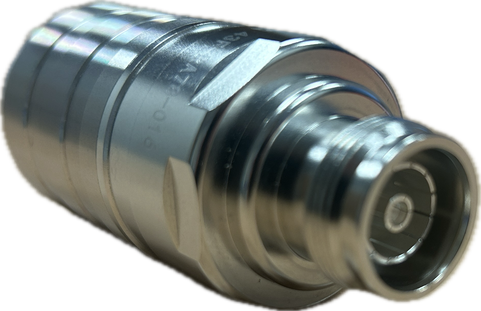 Close-up of a cylindrical metal connector