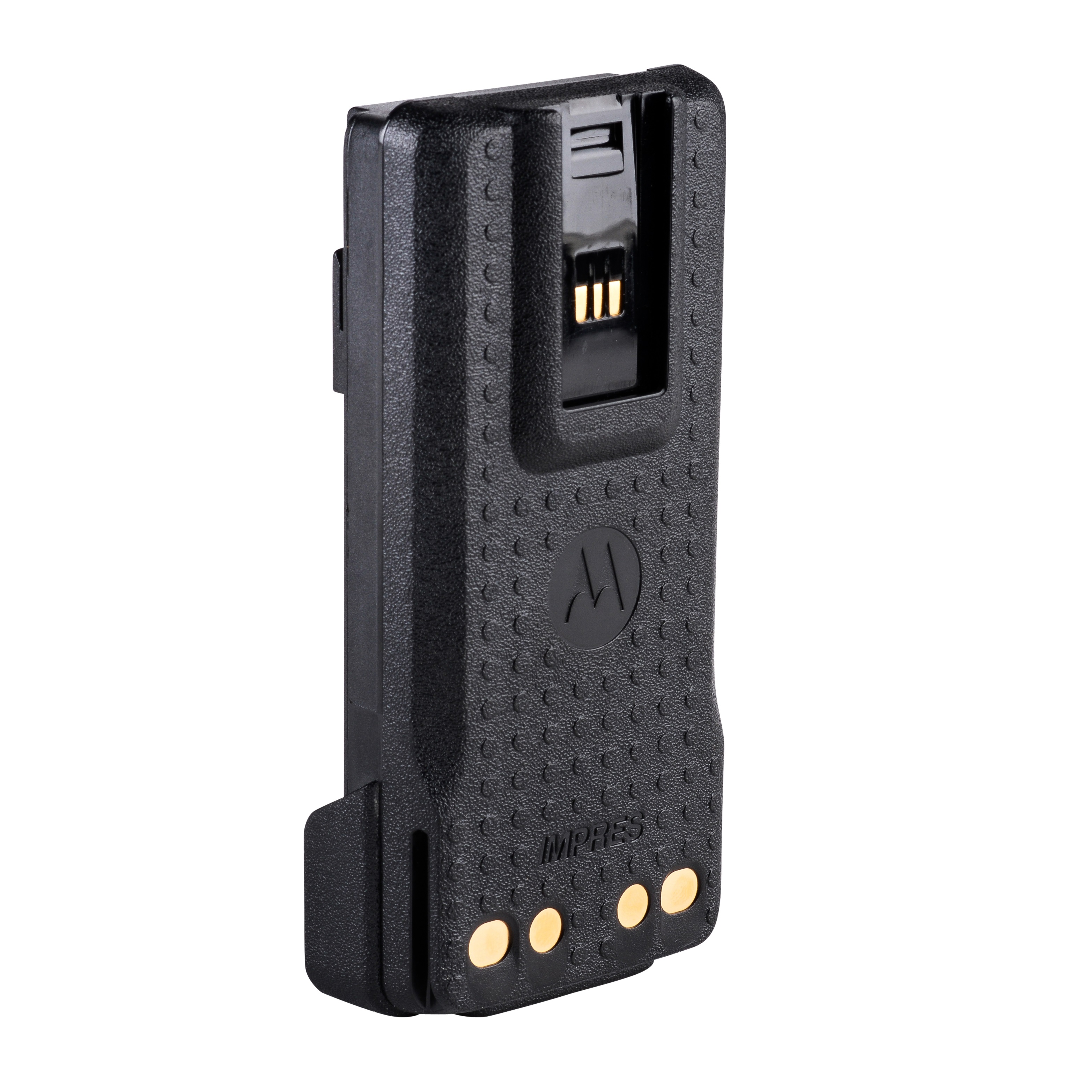 7000-00264400_mot_01.jpg Black battery with gold contacts and distinctive pattern.