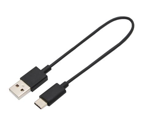 Schwarzes USB zu USB-C Kabel.
