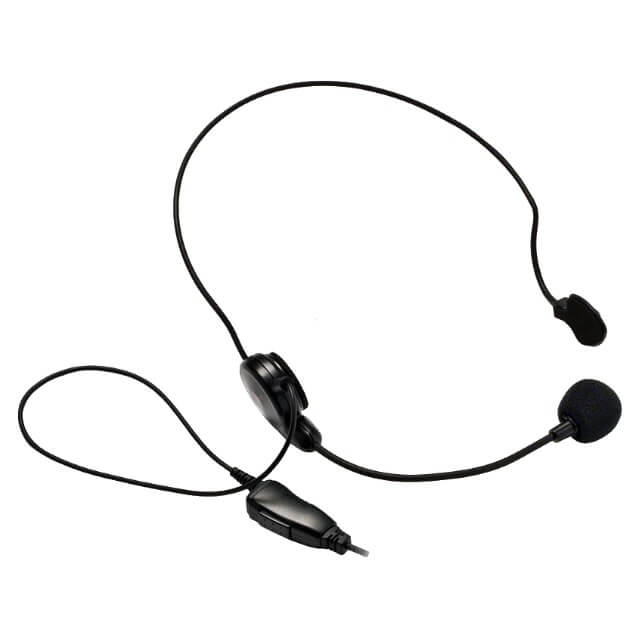Leichtes Headset mit Mikrofon, dünnem Kabel und Ohrbügeln.