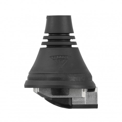 Black plastic floor socket with conical design and multiple struts.