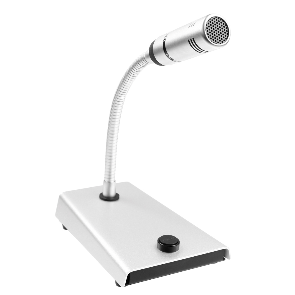 Silver gooseneck microphone with black base