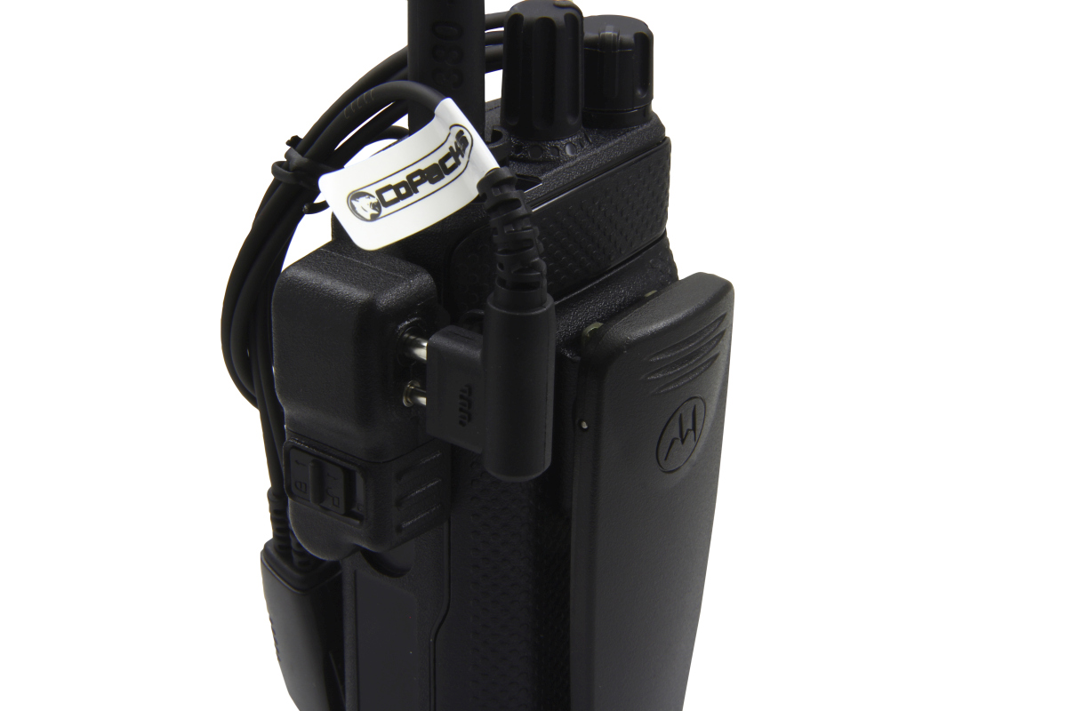 Black radio with antenna and cable connection