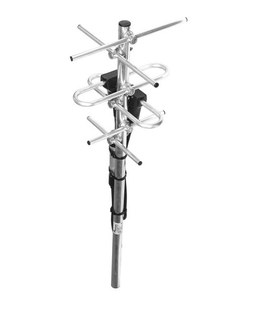 Metallantenne mit mehreren Elementen und Montagehalterung.
