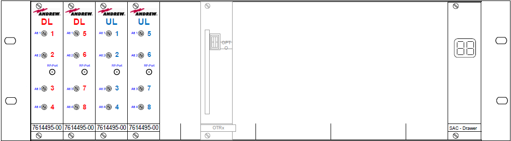 7000_00753877_COM_01.png Technisches Diagramm mit Anschlüssen DL und UL, nummeriert 1-8.