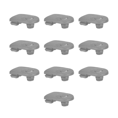 Ten gray, rectangular clamp connectors arranged in a grid.