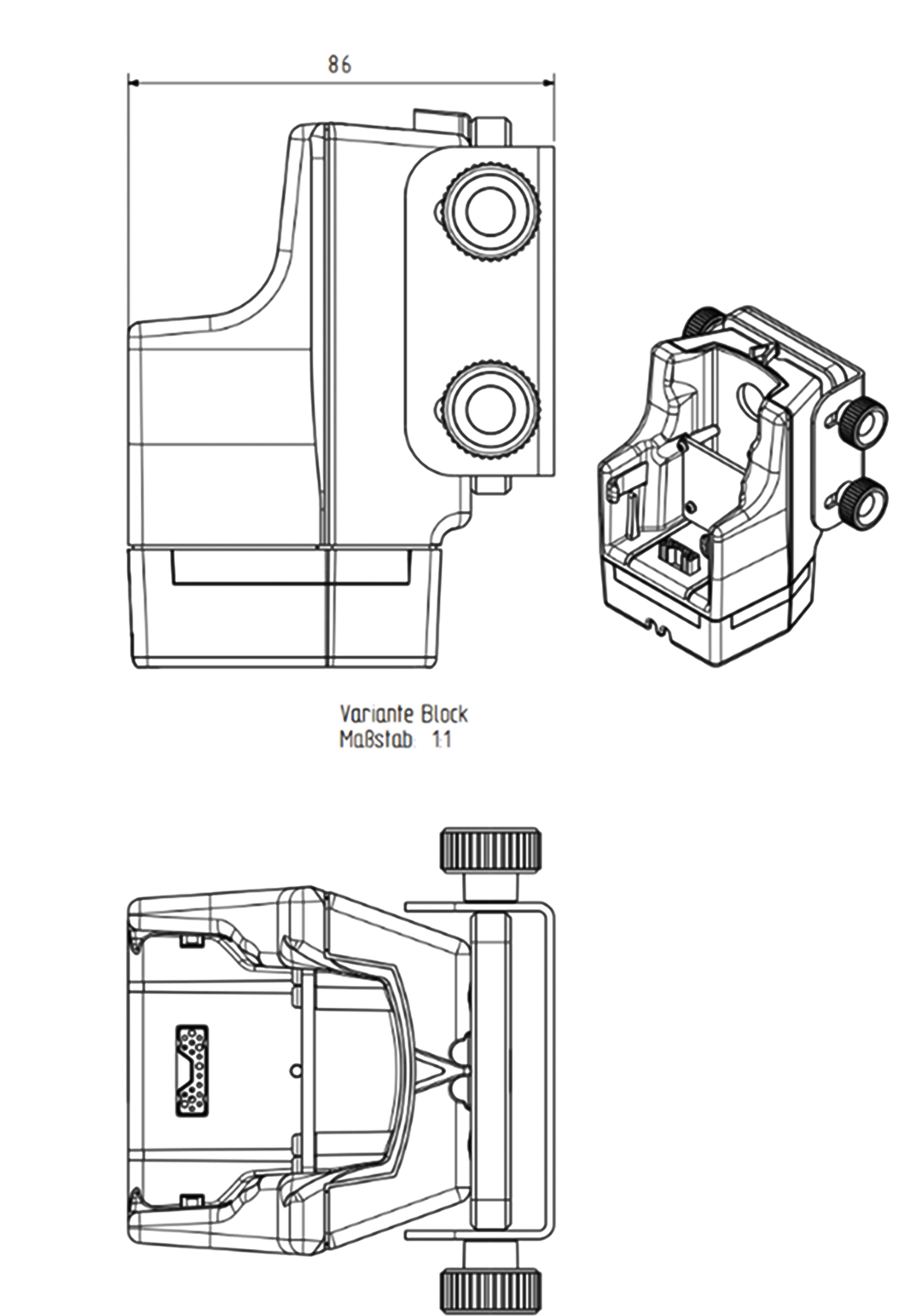 Technical drawing of a mechanical part with dimensions.