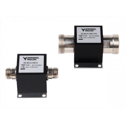 Two black electrical components with silver connectors, labeled Amphenol Procom.