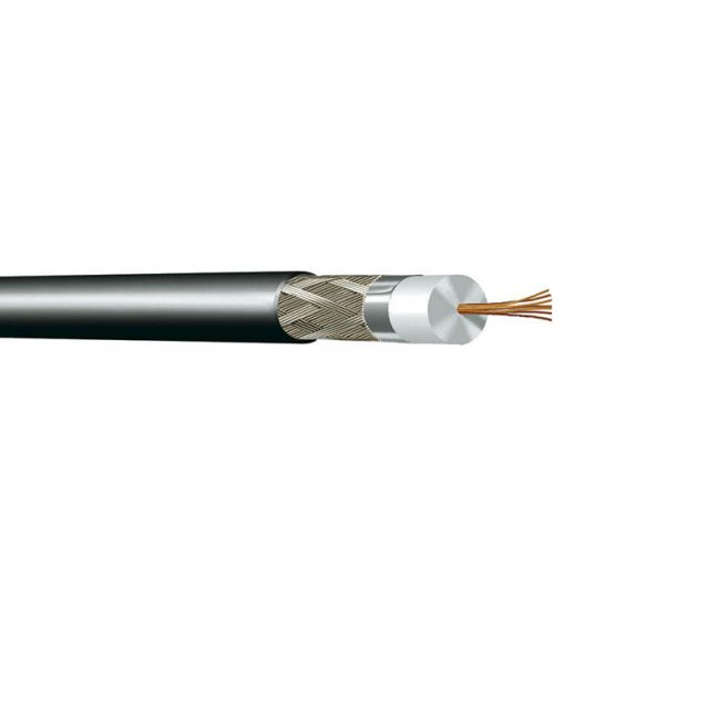 Cross-section of coaxial cable with copper wire inside and insulation layer outside.