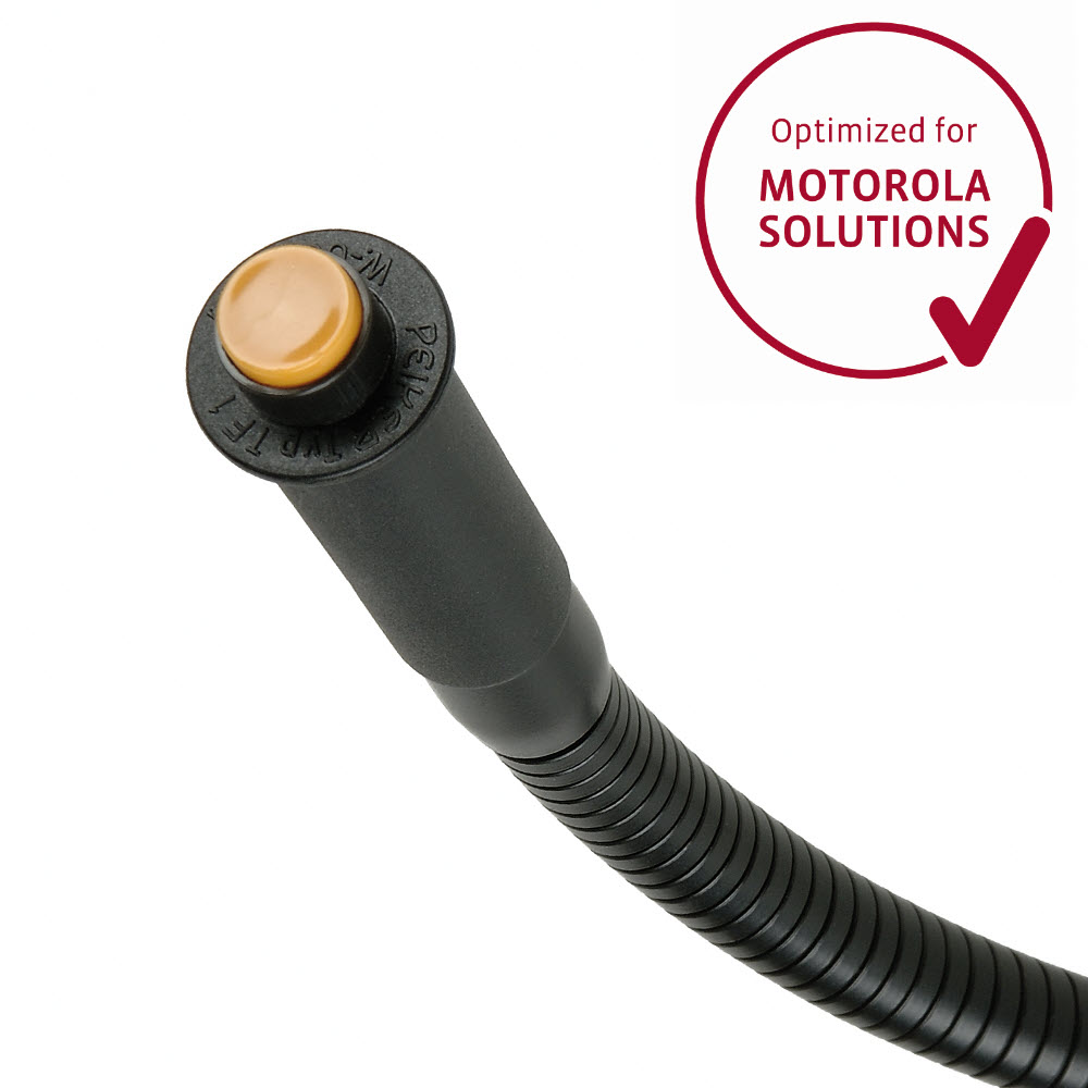 Flexible microphone cable with push button, optimized for Motorola Solutions.