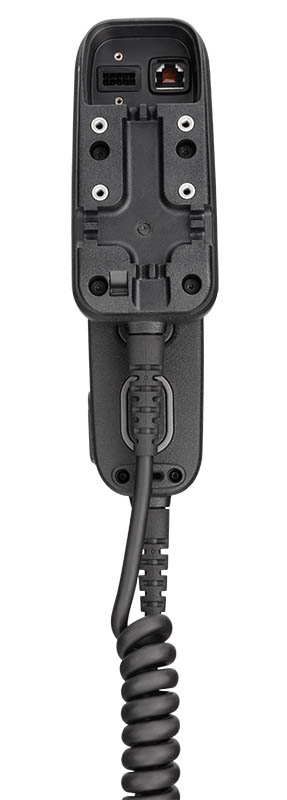 Rückseite eines elektronischen Handgeräts mit Kabel und Anschlüssen