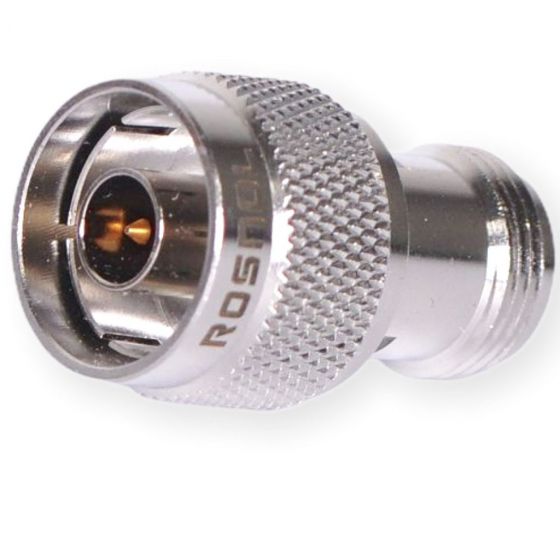 Metal coaxial connector with knurled texture, side view.