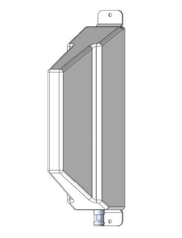 Technical drawing of a rectangular enclosure with brackets at the top and bottom.