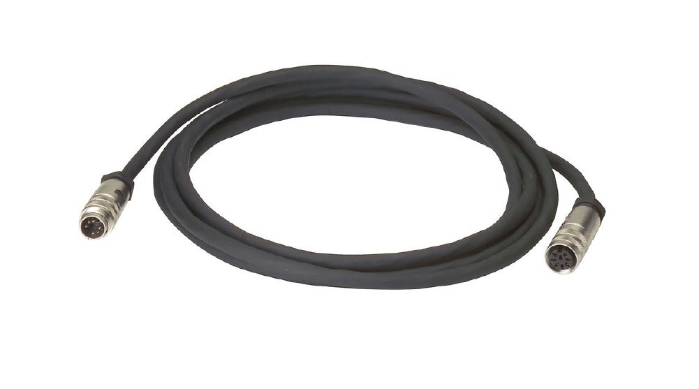 Schwarzes Kabel mit zwei Metallsteckern an beiden Enden.