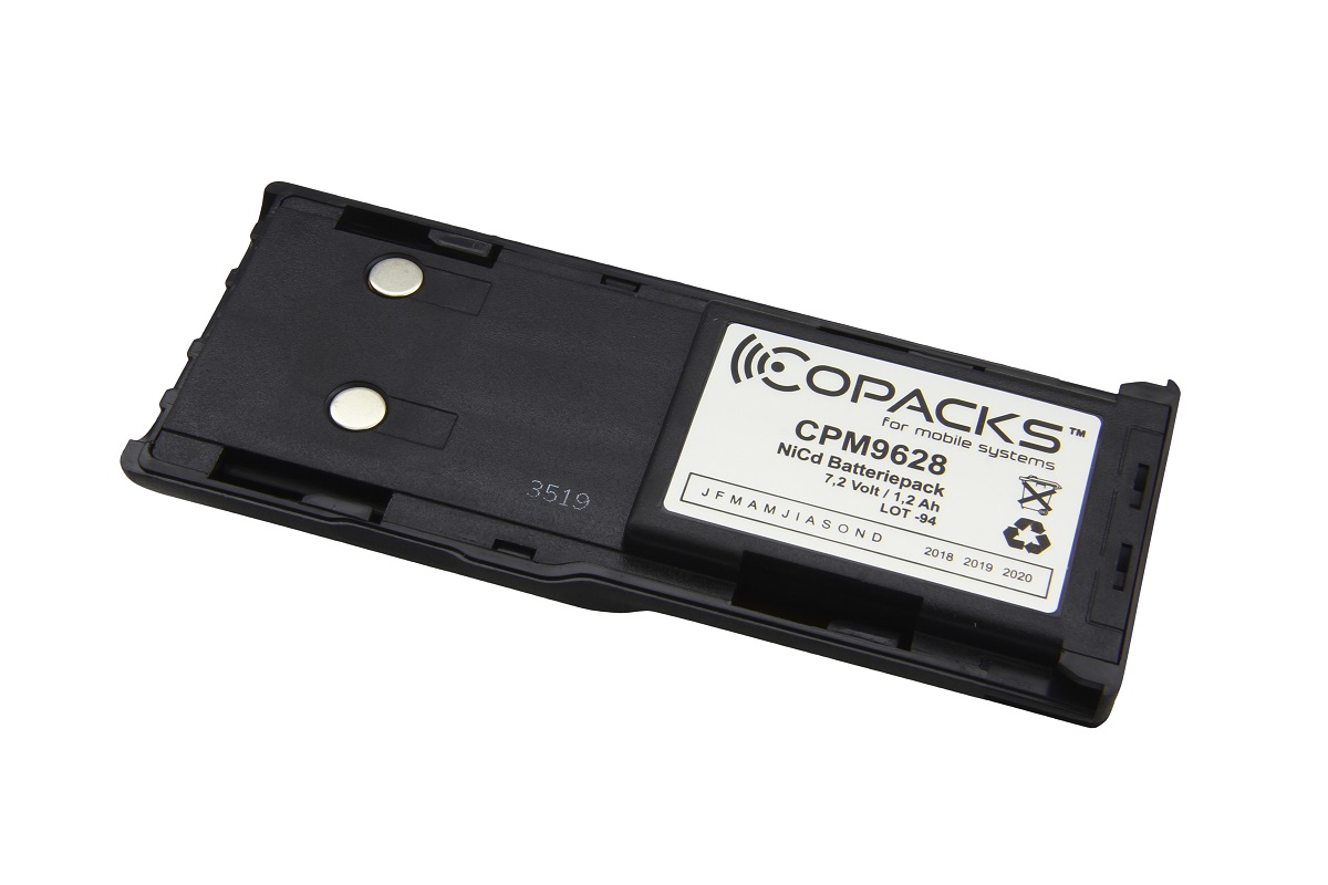 Black NiCd battery pack 7.2V 1.2Ah model CPM9628.