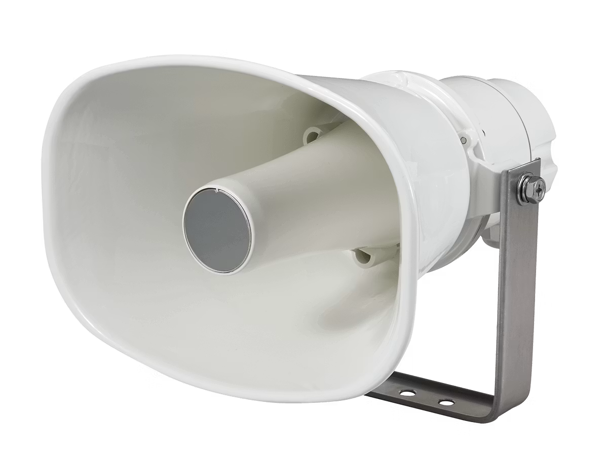 White outdoor speaker with bracket